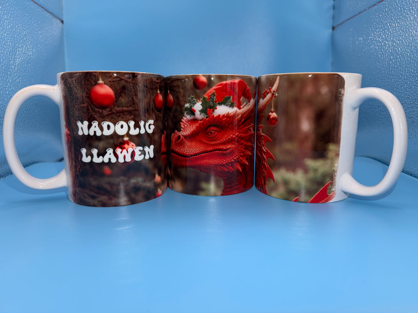 Nadolig Llawen Mug Welsh Dragon by the Christmas Tree