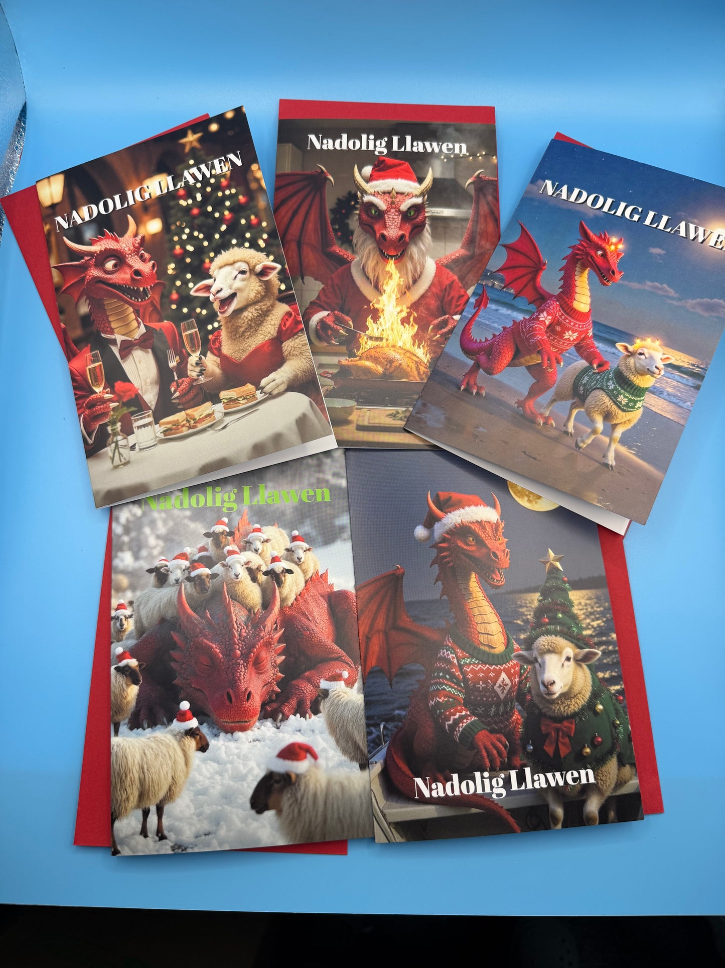 Nadolig Llawen Christmas Cards set of 5 with envelopes