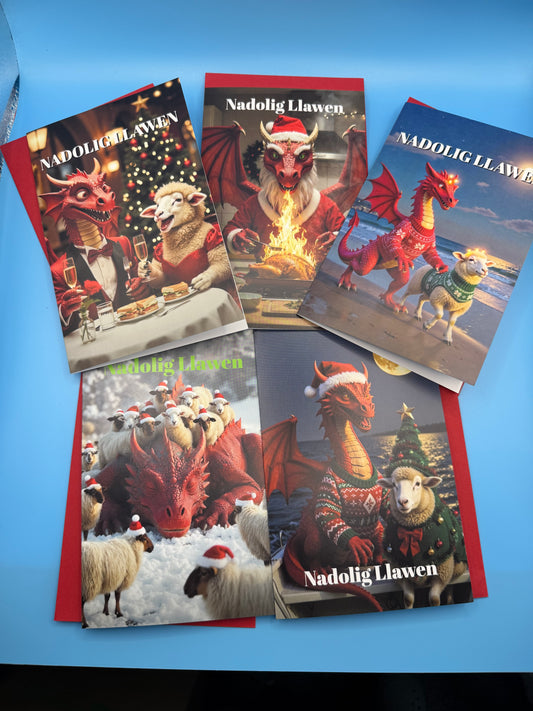 Nadolig Llawen Christmas Cards set of 5 with envelopes