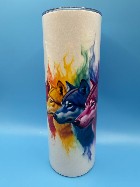 20oz Metal Drinks Tumbler Coloured Wolf Heads