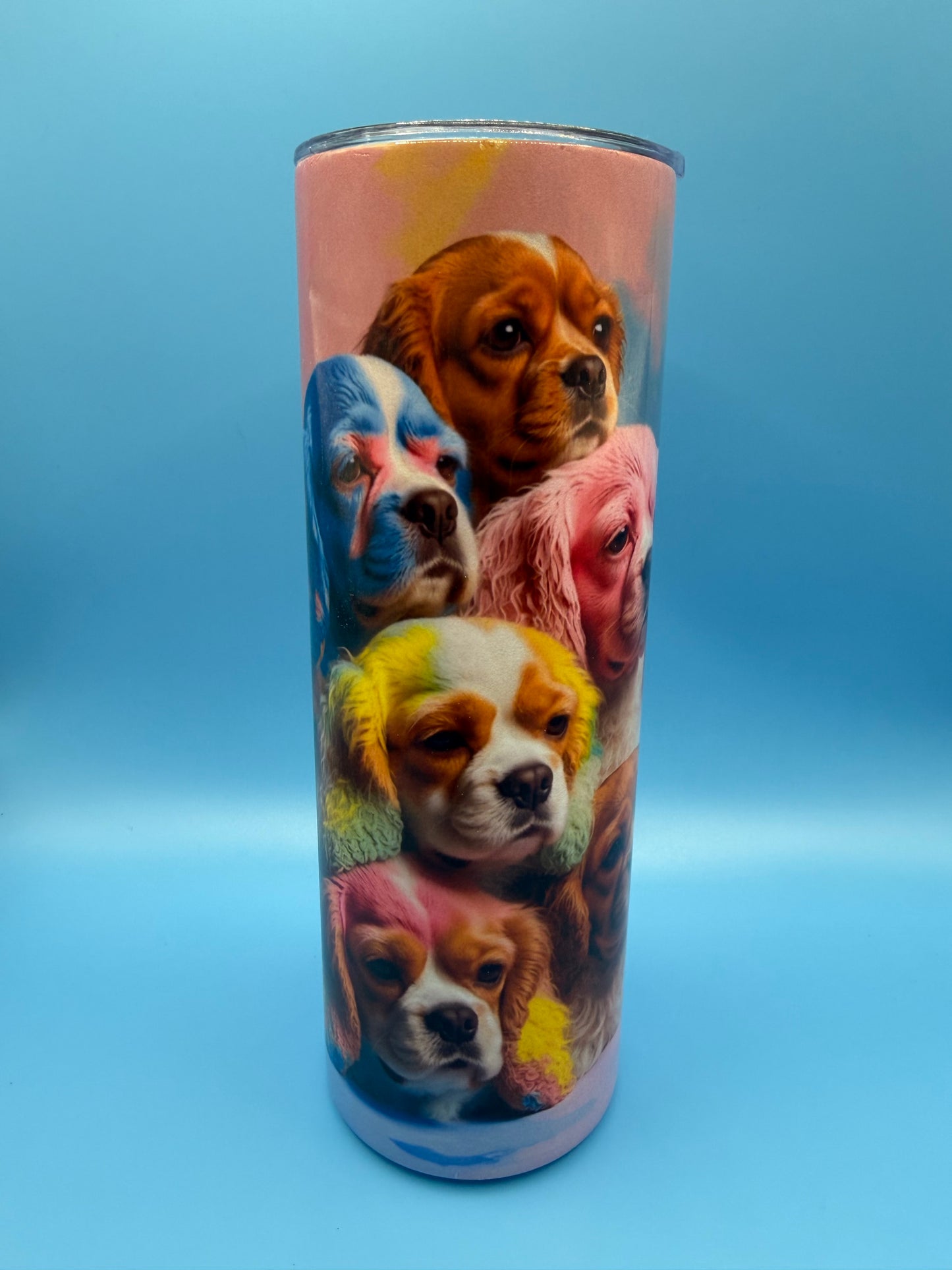20oz Metal Drinks Tumbler Colourful King Charles Spaniels