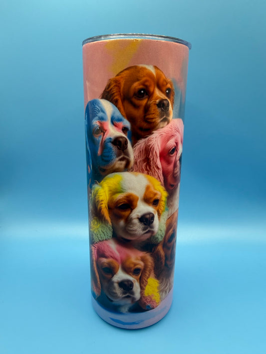 20oz Metal Drinks Tumbler Colourful King Charles Spaniels